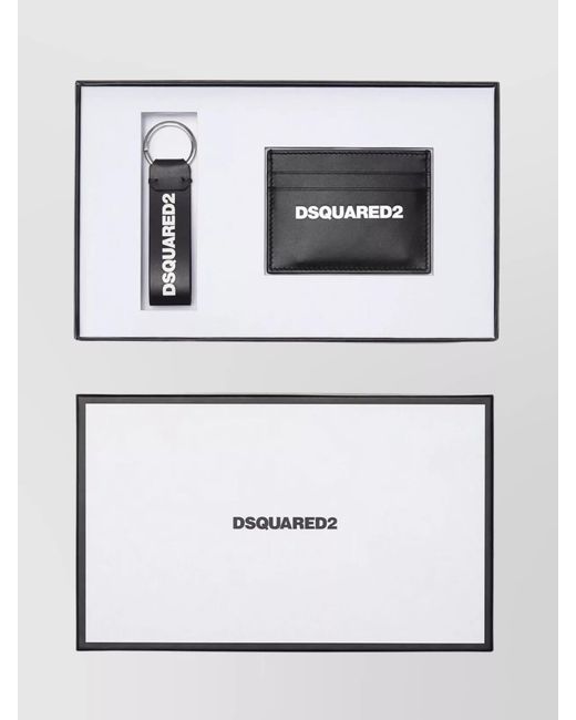 DSquared² Black Leather Card Holder And Keychain Gift Set for men