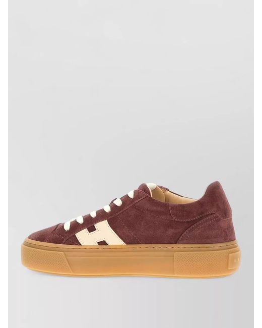 Hogan Brown Leather H705 Sneakers Rubber Sole Suede
