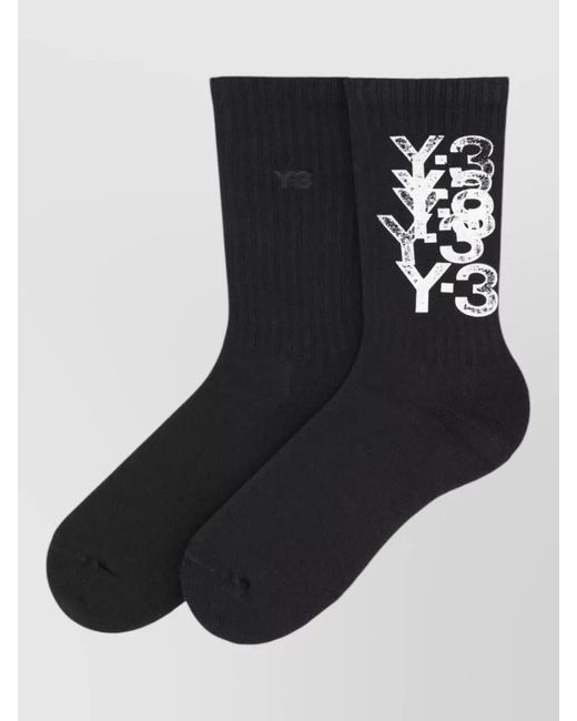 Y-3 Black Ribbed Socks Featuring Signature Logo Detail
