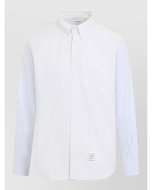 Thom Browne White Striped Button Down Shirt Long Sleeves for men
