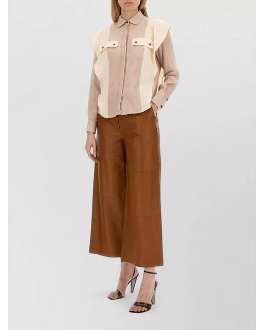 Alysi Natural Textured Shirt Collared Neck Chest Pockets