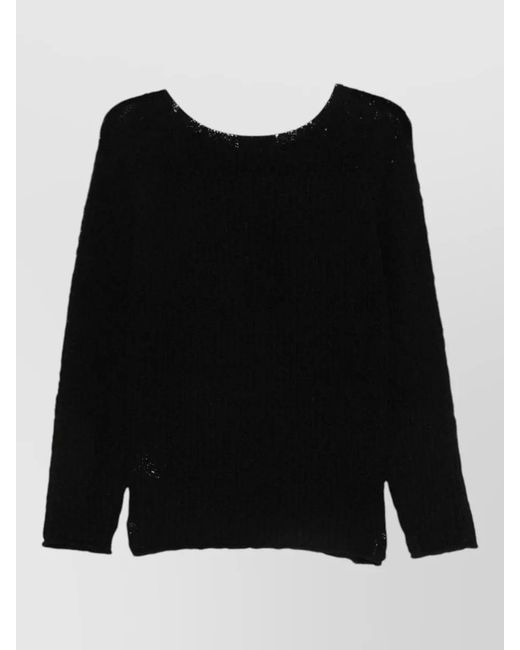 DUNST Black Crochet Round Neck Knit Long Sleeve Jumper
