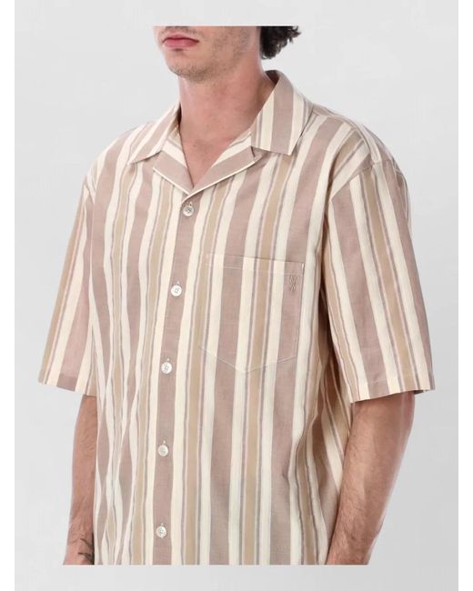 Saint Laurent Natural Bowling Shirt Short Sleeves Chest Pocket Striped for men