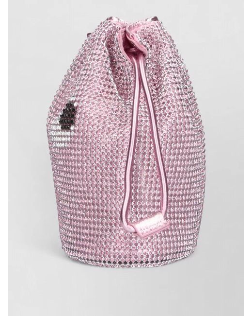 Anya Hindmarch Pink Bucket Bag Clutch Chain Strap Rhinestones