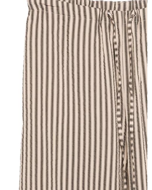 Alysi Natural Wide Leg Striped Pants Elastic Waistband