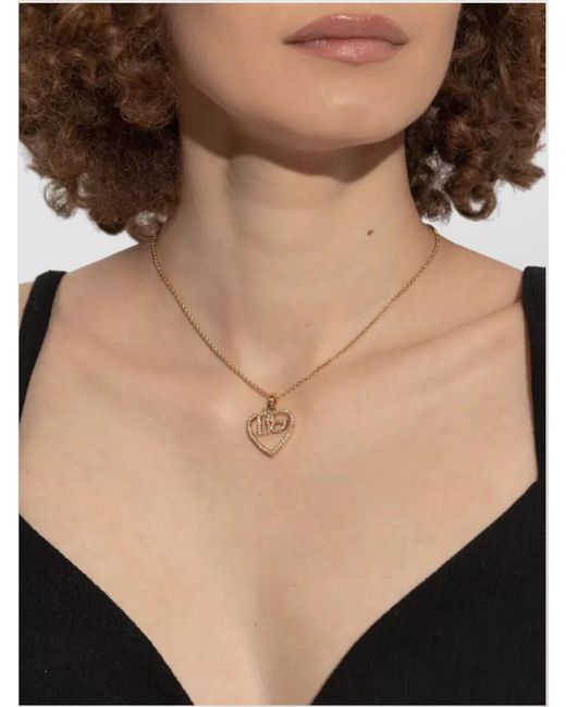 Dolce & Gabbana White Crystal-Embellished Heart Logo Pendant Necklace