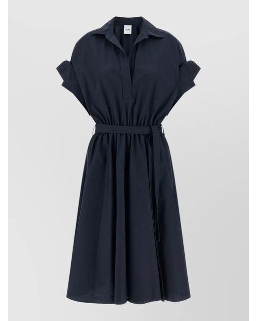 Nude Blue Shirt Dress Midi Length Pleated Skirt Tie