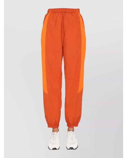 Y-3 Orange Jogger Pants Contrast Panels Elastic Waistband