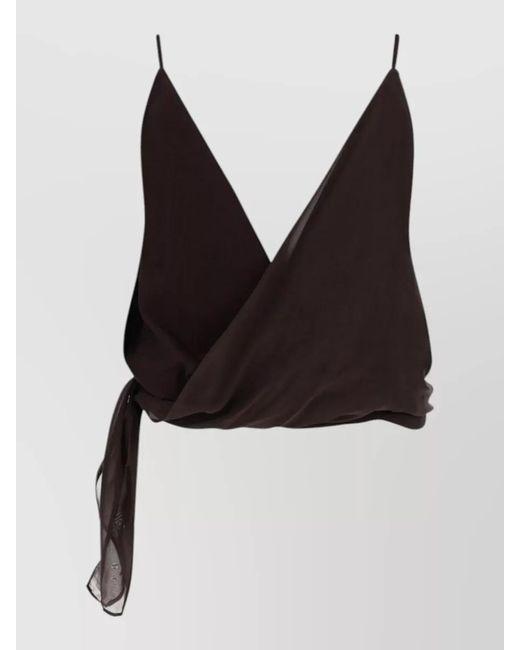 Alysi Black Sheer Wrap Top Spaghetti Straps Tie Detail