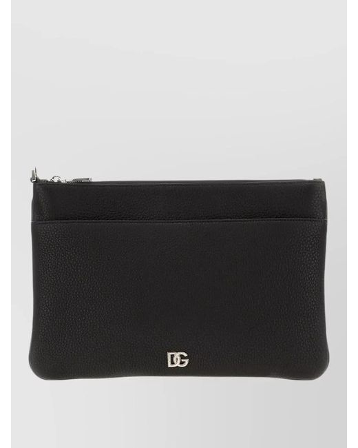 Dolce & Gabbana Black Leather Pouch Textured Surface Compact Design for men