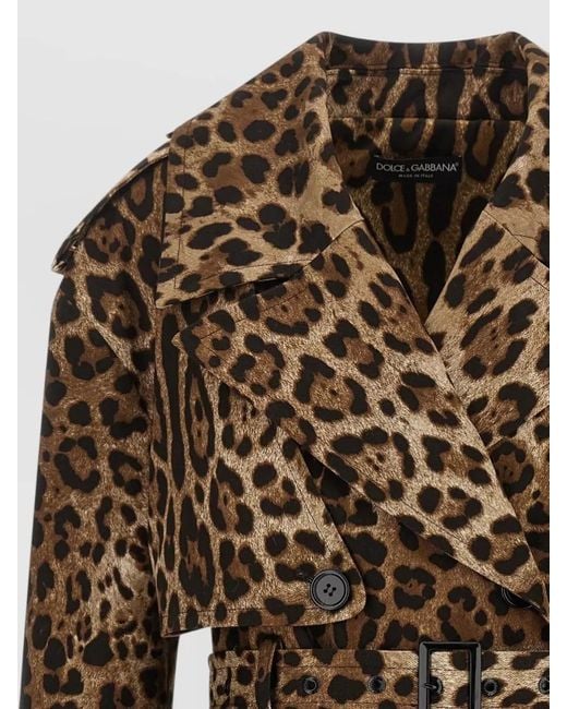 Dolce & Gabbana Brown Leopard Trench Coat Belted Waist Double Breasted