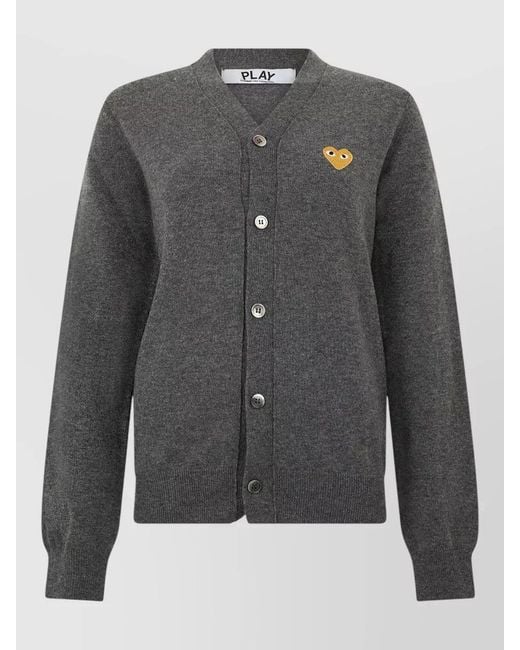 COMME DES GARÇONS PLAY Gray Wool Cardigan V Neck Long Sleeves
