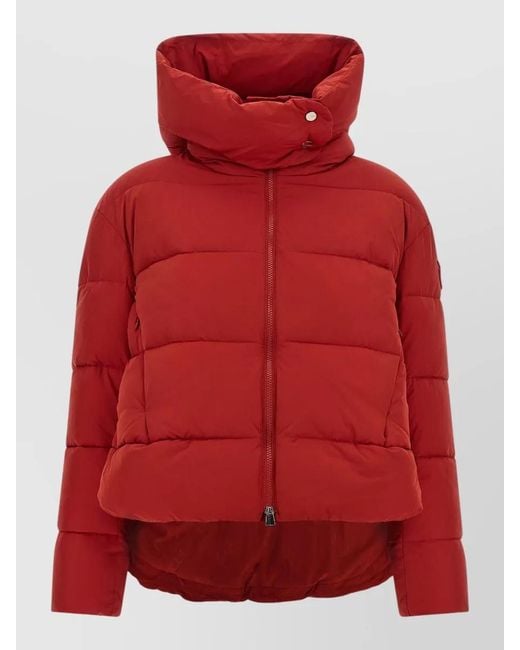 Pinko Red Down Jacket Hood High Collar Long Sleeves