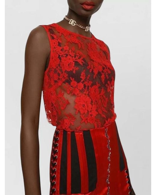 Dolce & Gabbana Red Round Neck Sleeveless Bodycon Chantilly Lace Dress