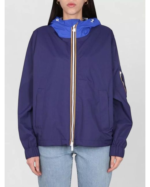 K-Way Blue Claudey Hooded Jacket Elastic Cuffs Pockets