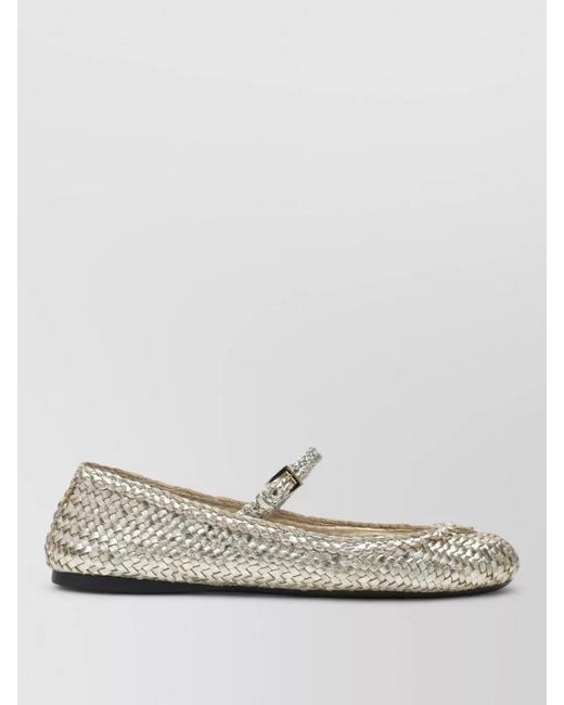 Prada White Ballerina Shoes Flat Sole Woven Texture
