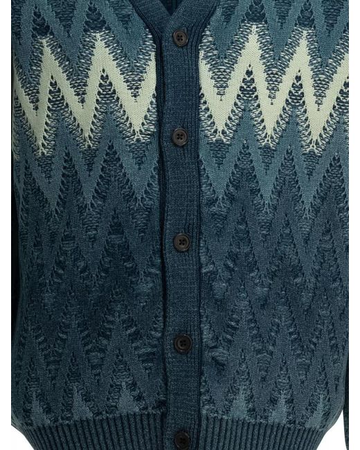 Beams Plus Blue Yarn Cotton Cardigan for men