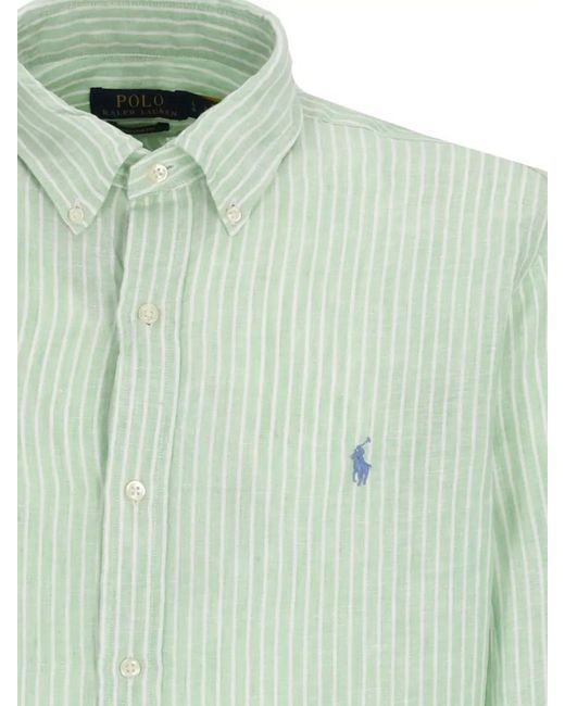 Ralph Lauren Green Striped Linen Long-Sleeve Shirt for men
