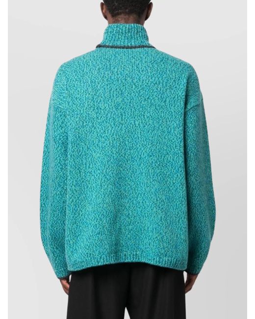 Dolce & Gabbana Green Ribbed Mélange Roll Neck Wool Jumper for men