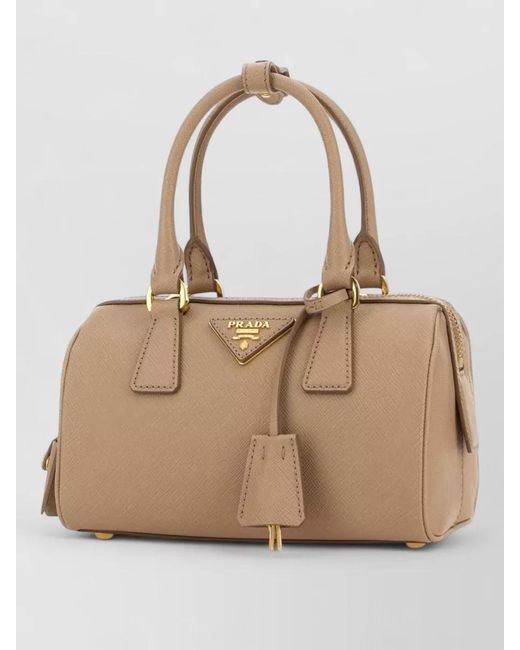 Prada Natural Leather Shoulder Bag Structured Shape Top Handles