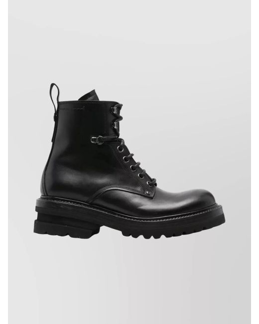 Premiata Black Calf Leather Military Boots for men