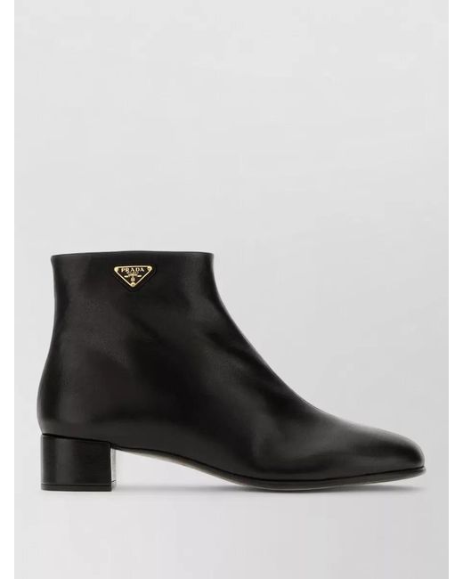 Prada Black Nappa Leather Ankle Boots Block Heel