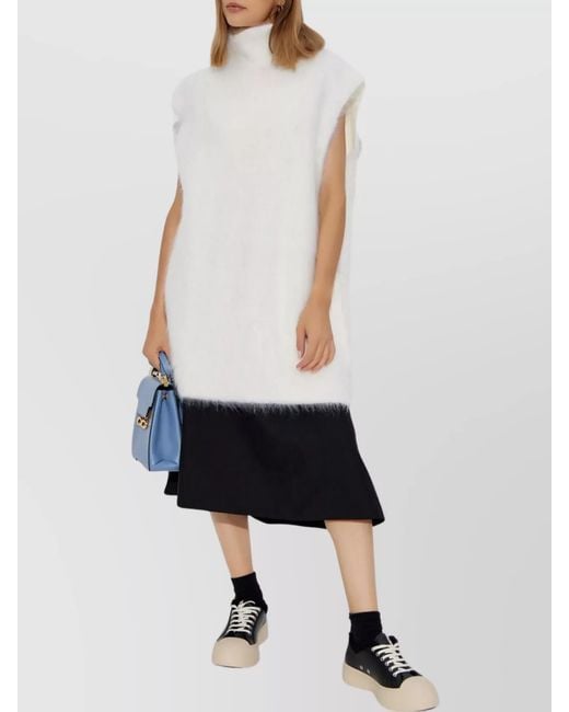 Marni White Mohair Brushed Sleeveless Turtleneck Knitted Top