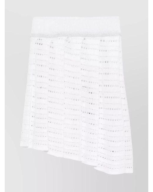 Gcds White Asymmetric Pleated Mini Skirt With Perforated Design