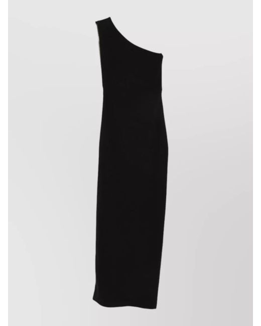 Elisabetta Franchi Black Fine-Knit One-Shoulder Sleeveless Maxi Dress