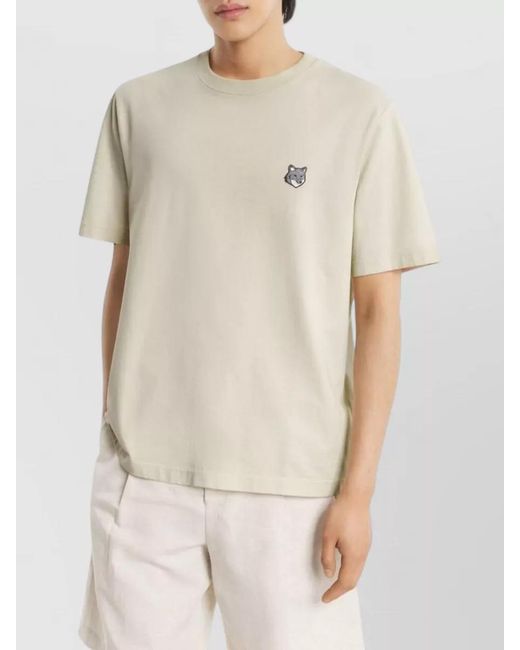 Maison Kitsuné Natural Organic Cotton Fox Head Embroidered T-Shirt for men