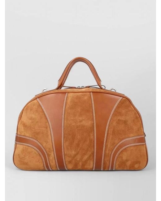 Dries Van Noten Brown Suede Duffle Bag Contrast Stitching Strap for men