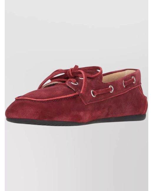Miu Miu Red Suede Loafers Bow Detail Rubber Sole
