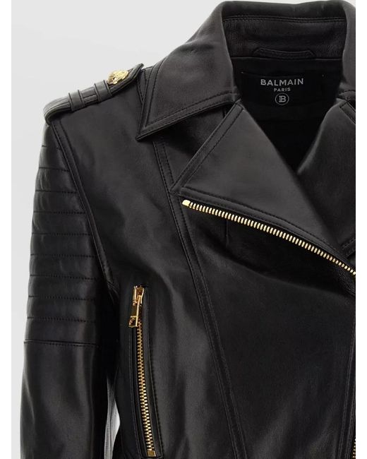 Balmain Black Leather Jacket Tone Hardware Epaulettes
