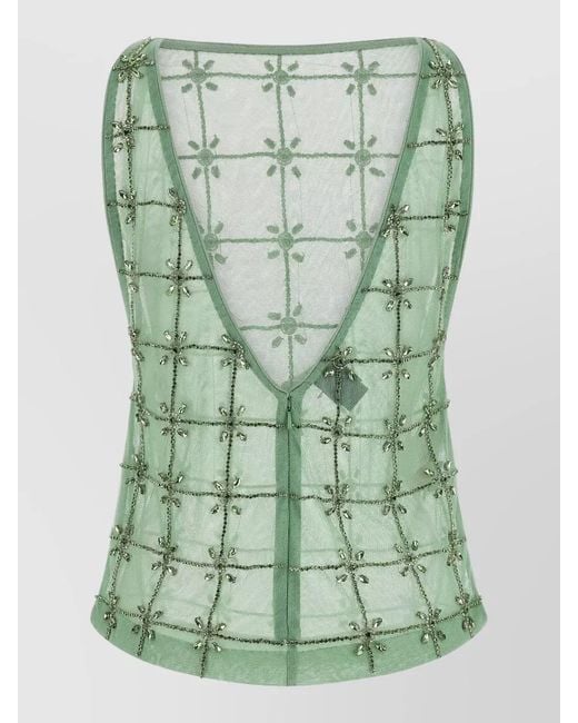 Pinko Green Quandong Sleeveless Sheer Embellished Backless Top