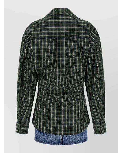 Alexander Wang Green Plaid Long Sleeve Shirt Dress Asymmetric