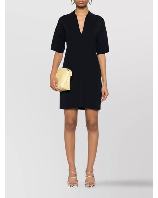P.A.R.O.S.H. Black Mini Dress With Collar Detail And V-Neckline