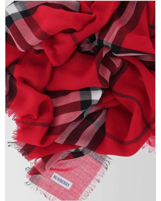 Burberry Red Wool Checked Scarf