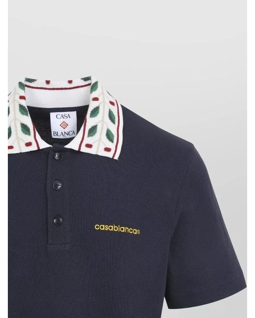 Casablanca Blue Laurel Motif Retro Collar Piqué Polo for men