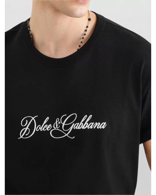 Dolce & Gabbana Black Crew Neck Short Sleeve Silk Blend Shirt for men