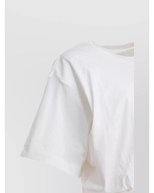 Pinko White Cotton Ribbed Crew-Neck Cropped T-Shirt