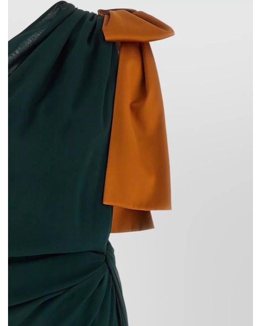 Saint Laurent Green One Shoulder Floor Length Dress Bow