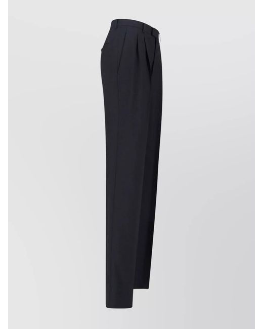Saint Laurent Blue Wool High-Rise Straight-Leg Tailored Trousers