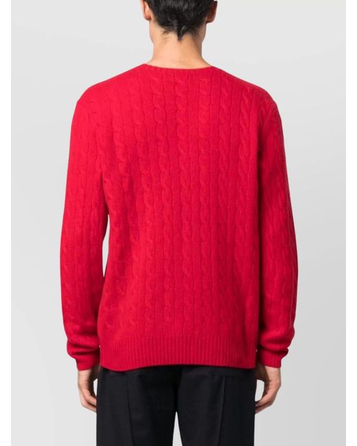 Ralph Lauren Red Wool Cashmere Fine Knit Logo Pattern Crewneck Jumper for men
