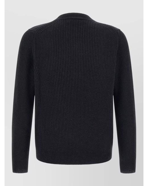 Zanone Blue Crew Neck Ribbed Knit Long Sleeve Sweater for men