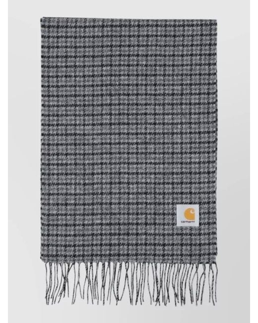 Carhartt Gray Checked Scarf Fringed Edge Pattern Design for men