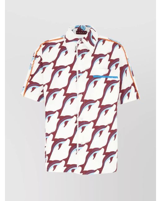 Gucci White Graphic Print Poplin Shirt With Chest Pocket for men