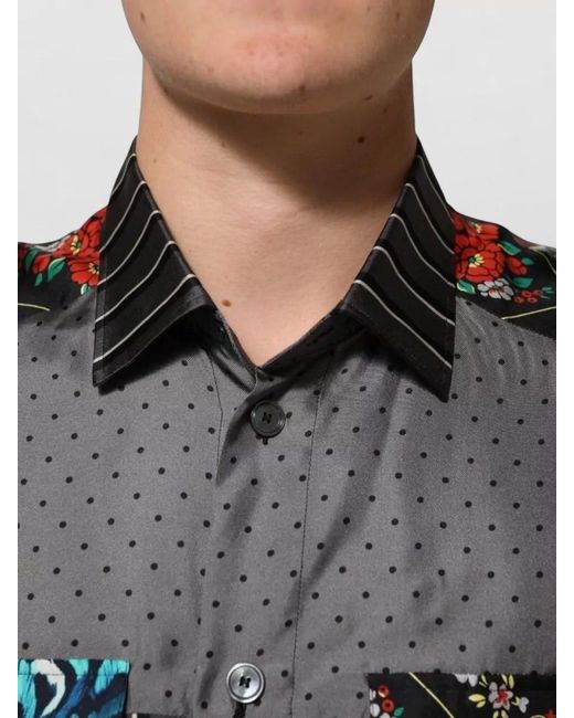 Dolce & Gabbana Gray Silk Patchwork Long-Sleeve Shirt for men