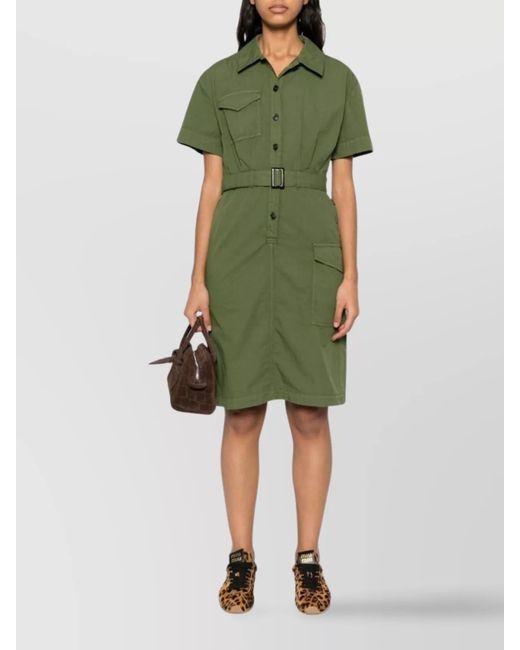 Woolrich Green Cotton Short-Sleeve Shirt Dress