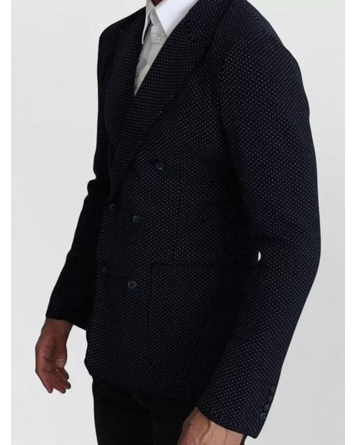 Dolce & Gabbana Blue Double Breasted Dotted Tailored Blazer for men