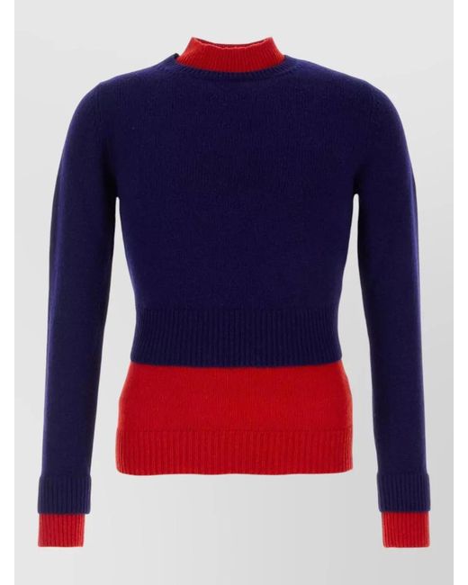 Jil Sander Blue Two-Tone Wool-Blend Sweater for men